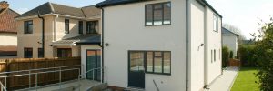 Garden view of a refurbished eco-friendly two-storey home