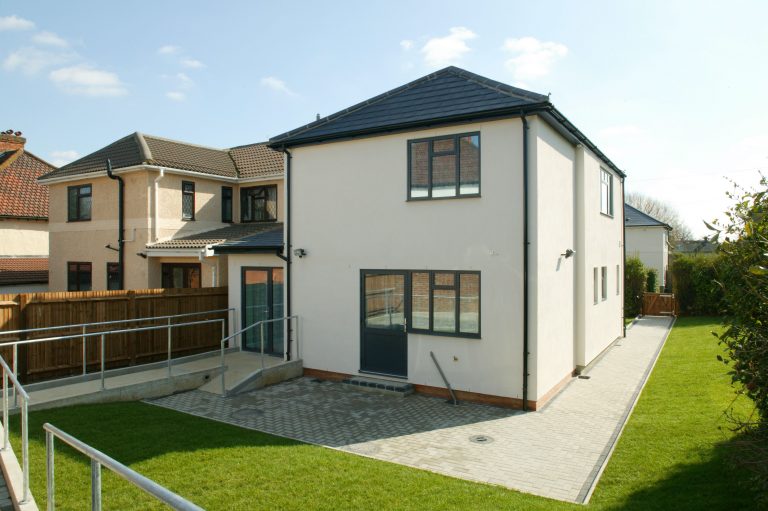 Garden view of a refurbished eco-friendly two-storey home