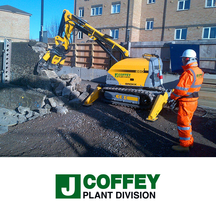 Worker using remote controlled plant equipment